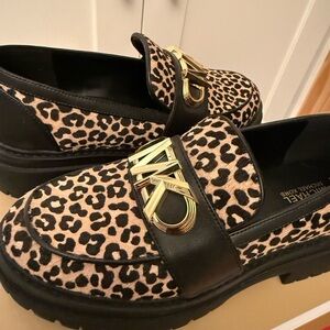 Michael Kors Leopard Print Loafers with Gold Accent